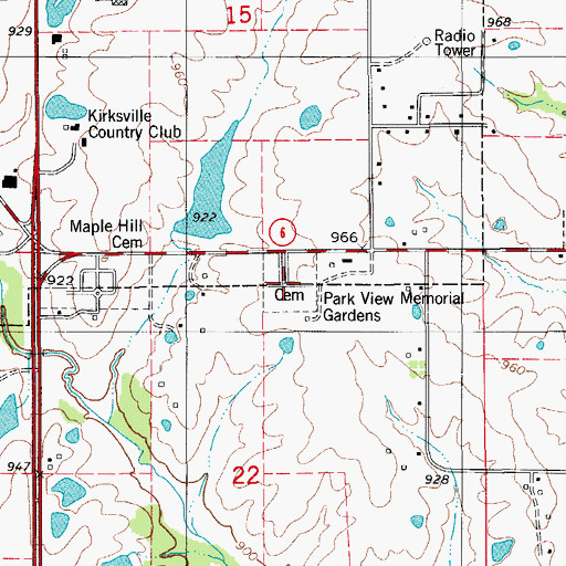 Topographic Map of Park View Memorial Gardens, MO