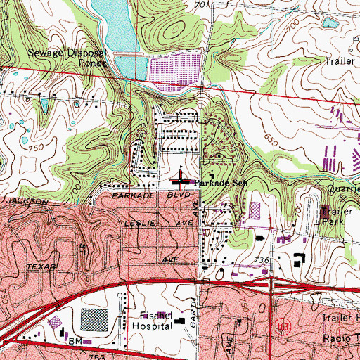 Topographic Map of Parkade Elementary School, MO