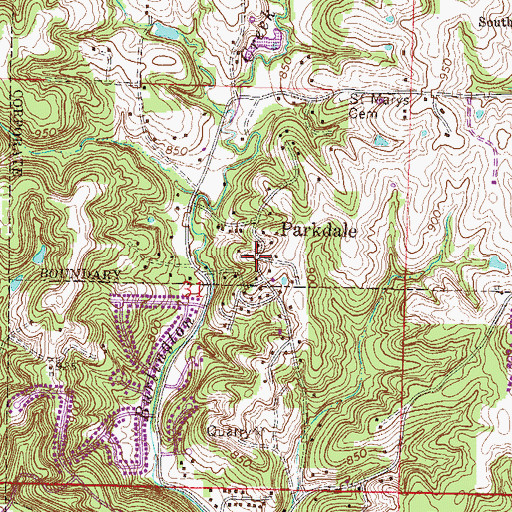 Topographic Map of Parkdale, MO