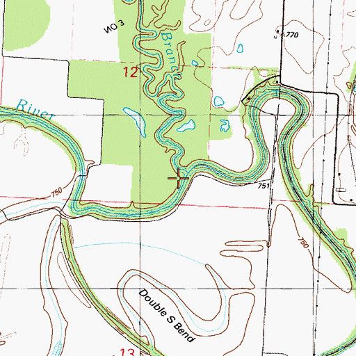 Topographic Map of Parker Branch, MO