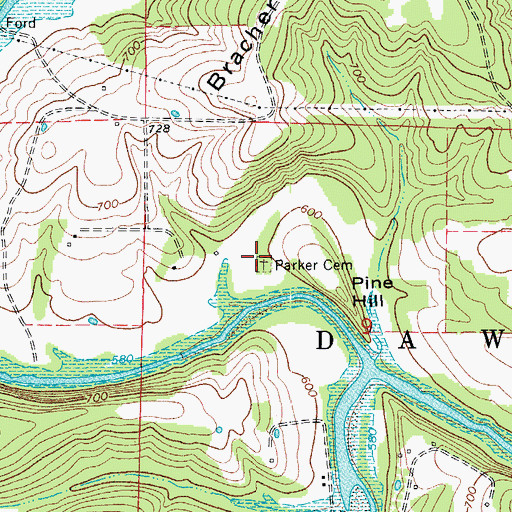 Topographic Map of Parker Cemetery, MO