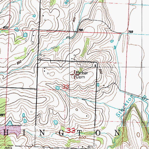 Topographic Map of Parker Cemetery, MO