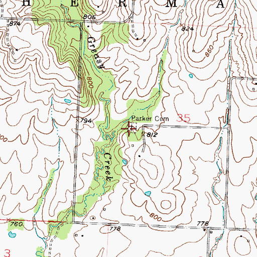 Topographic Map of Parker-Gregg Cemetery, MO