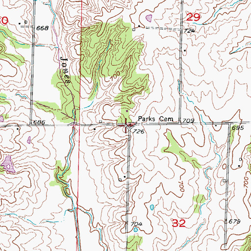Topographic Map of Parks Cemetery, MO