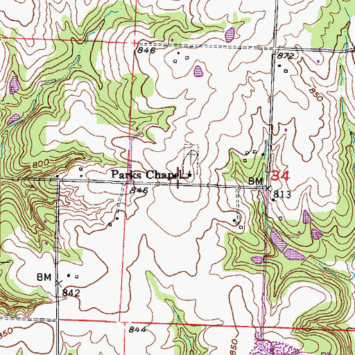 Topographic Map of Parks Chapel, MO