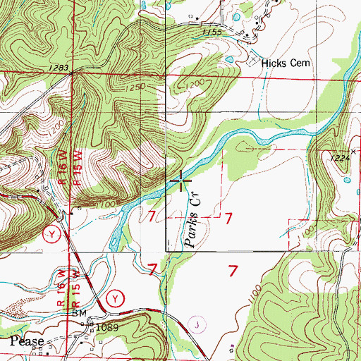 Topographic Map of Parks Creek, MO