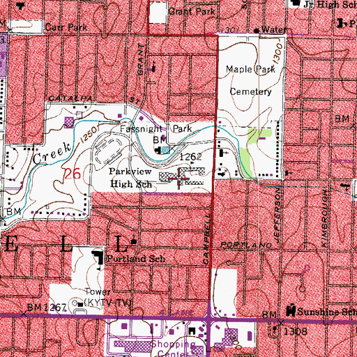 Topographic Map of Parkview High School, MO