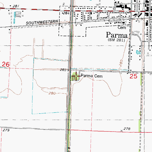 Topographic Map of Parma Cemetery, MO