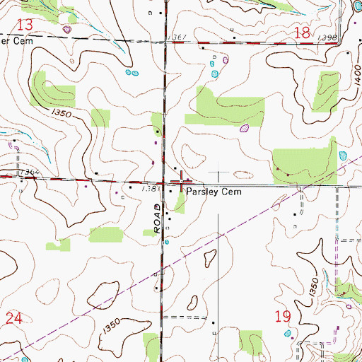 Topographic Map of Parsley Cemetery, MO