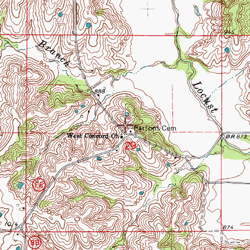 Topographic Map of Parsons Cemetery, MO