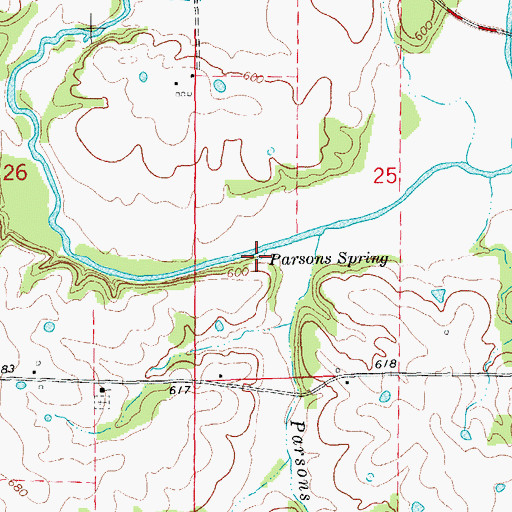 Topographic Map of Parsons Spring, MO
