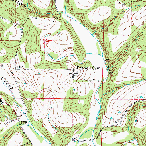 Topographic Map of Patrick Cemetery, MO