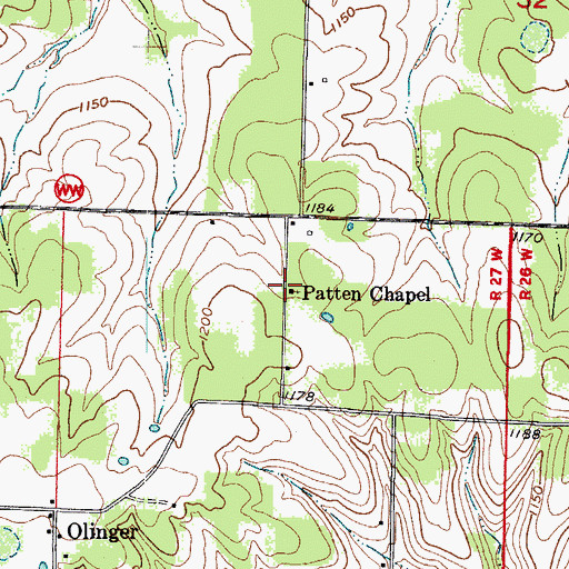 Topographic Map of Patten Chapel, MO