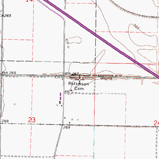 Topographic Map of Patterson Cemetery, MO