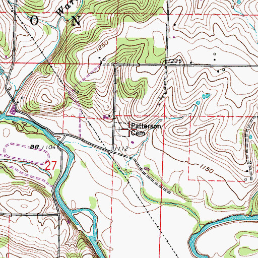 Topographic Map of Patterson Cemetery, MO