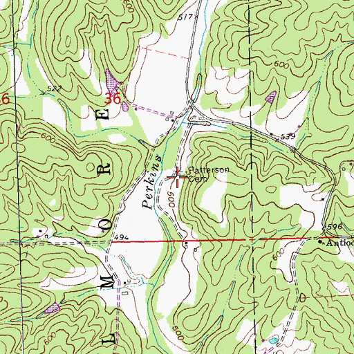 Topographic Map of Patterson Cemetery, MO