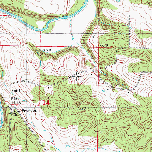 Topographic Map of Pattersonville School, MO