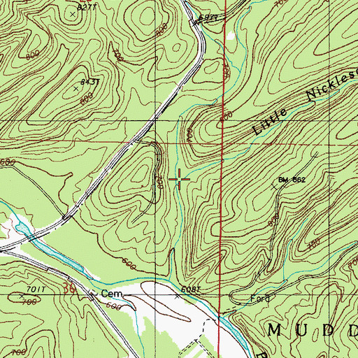 Topographic Map of Little Nickleson Branch, AR