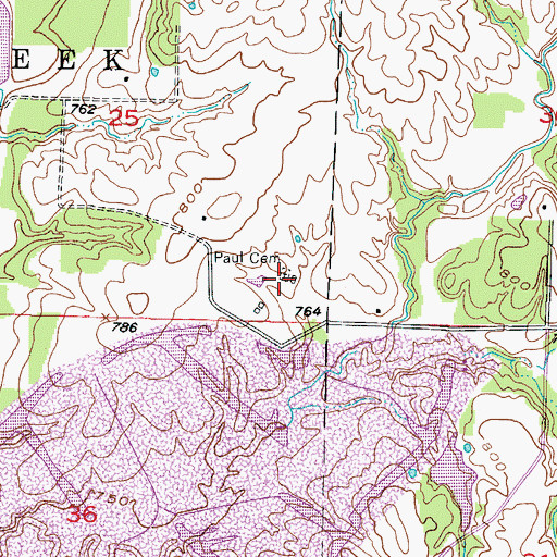 Topographic Map of Paul Cemetery, MO