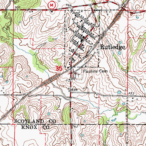 Topographic Map of Pauline Cemetery, MO