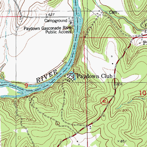 Topographic Map of Paydown Club, MO
