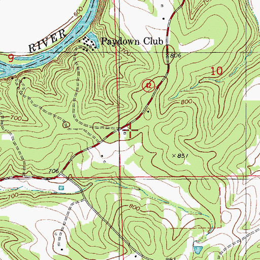 Topographic Map of Paydown School, MO