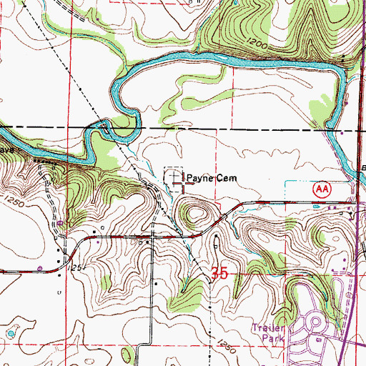 Topographic Map of Payne Cemetery, MO