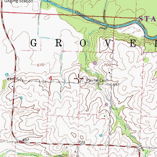 Topographic Map of Payne Cemetery, MO
