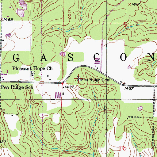 Topographic Map of Pea Ridge Cemetery, MO