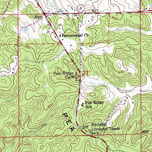 Topographic Map of Pea Ridge Cemetery, MO