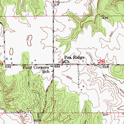 Topographic Map of Pea Ridge Church, MO