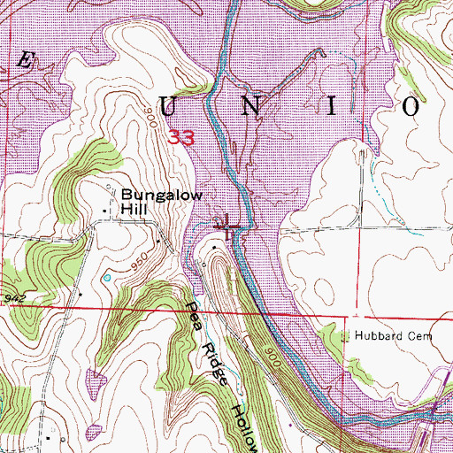Topographic Map of Pea Ridge Hollow, MO