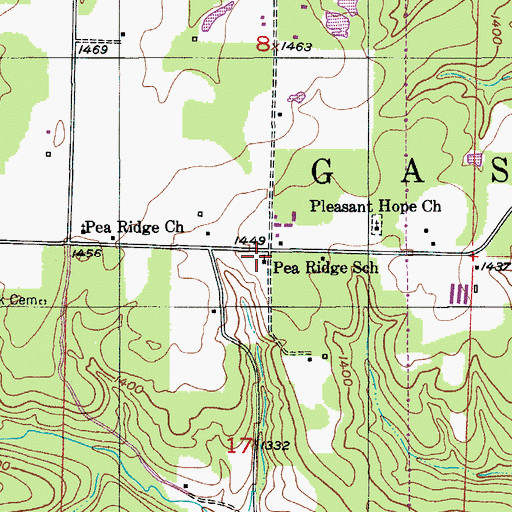 Topographic Map of Pea Ridge School, MO