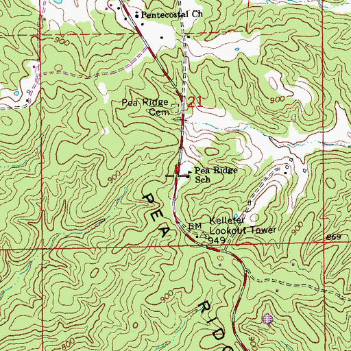 Topographic Map of Pea Ridge School, MO