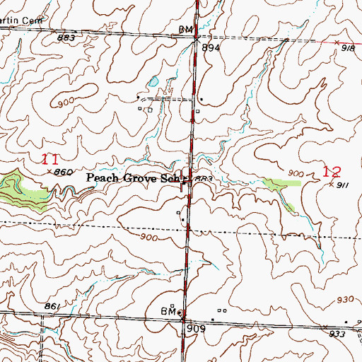 Topographic Map of Peach Grove School (historical), MO