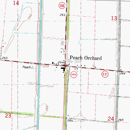 Topographic Map of Peach Orchard, MO