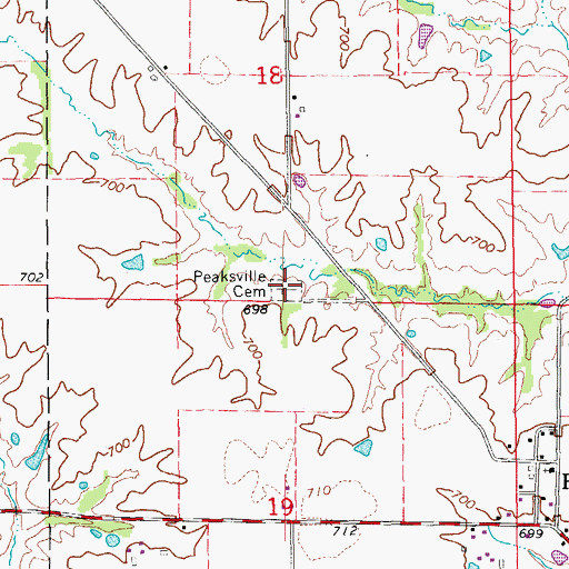 Topographic Map of Peaksville Cemetery, MO