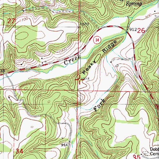 Topographic Map of Peaky Ridge, MO