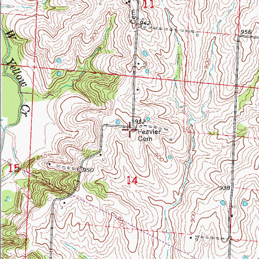 Topographic Map of Peavler Cemetery, MO