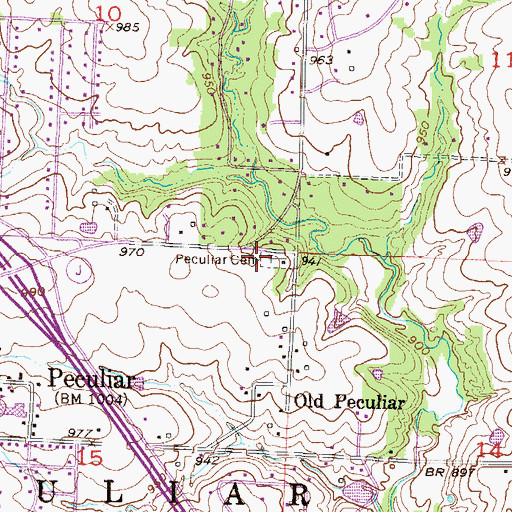 Topographic Map of Peculiar Cemetery, MO