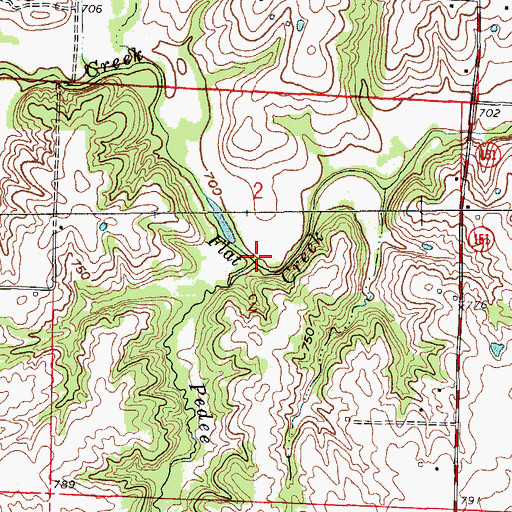 Topographic Map of Pedee Branch, MO