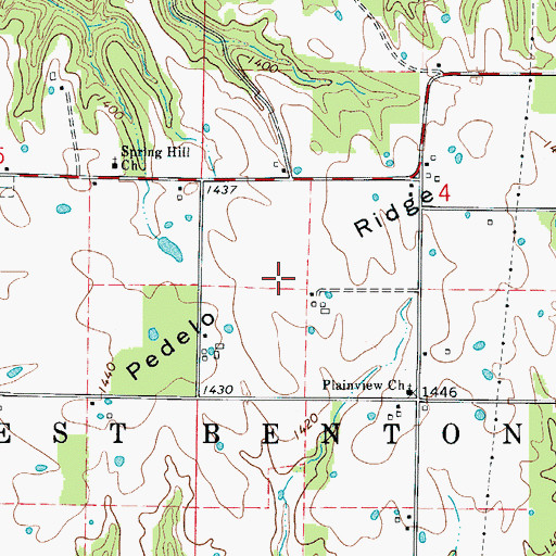 Topographic Map of Pedelo Ridge, MO
