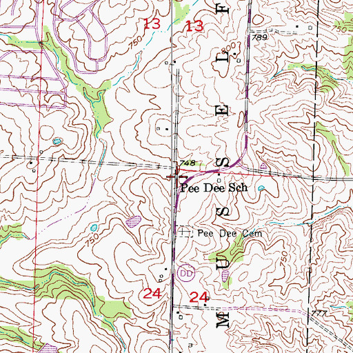 Topographic Map of Pee Dee School, MO