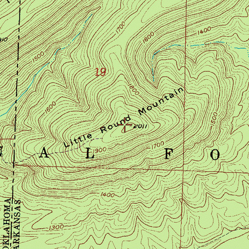 Topographic Map of Little Round Mountain, AR