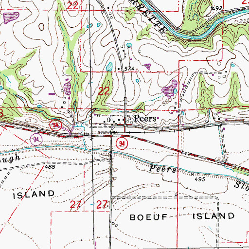 Topographic Map of Peers, MO