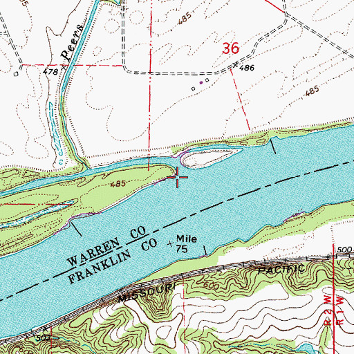 Topographic Map of Peers Slough, MO