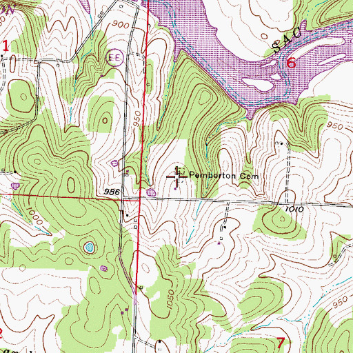 Topographic Map of Pemberton Cemetery, MO