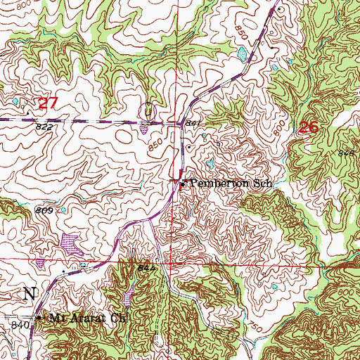 Topographic Map of Pemberton School (historical), MO