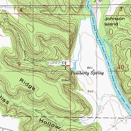 Topographic Map of Pemberty Spring, MO