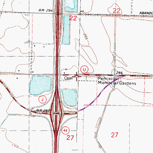 Topographic Map of Pemiscot Memorial Gardens, MO